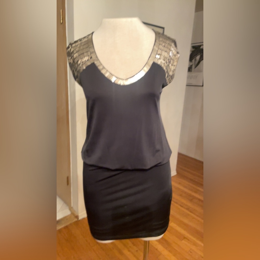 La Cite little black dress spandex gold sequins body com. Small